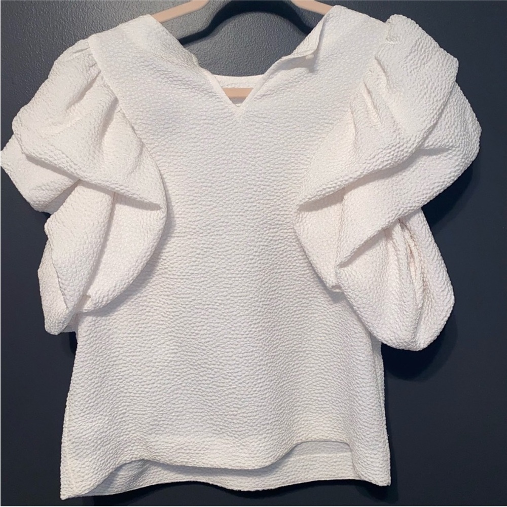 Express White Textured Ruffle Blouse - Picture 6 of 6